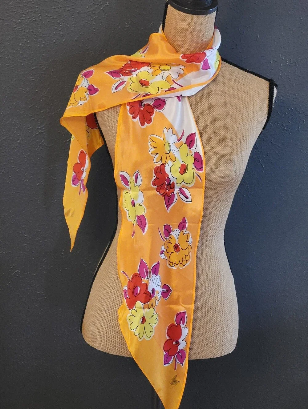 Oscar De La Renta For Accessory Street Rectangular Silk Scarf Orange/Pink